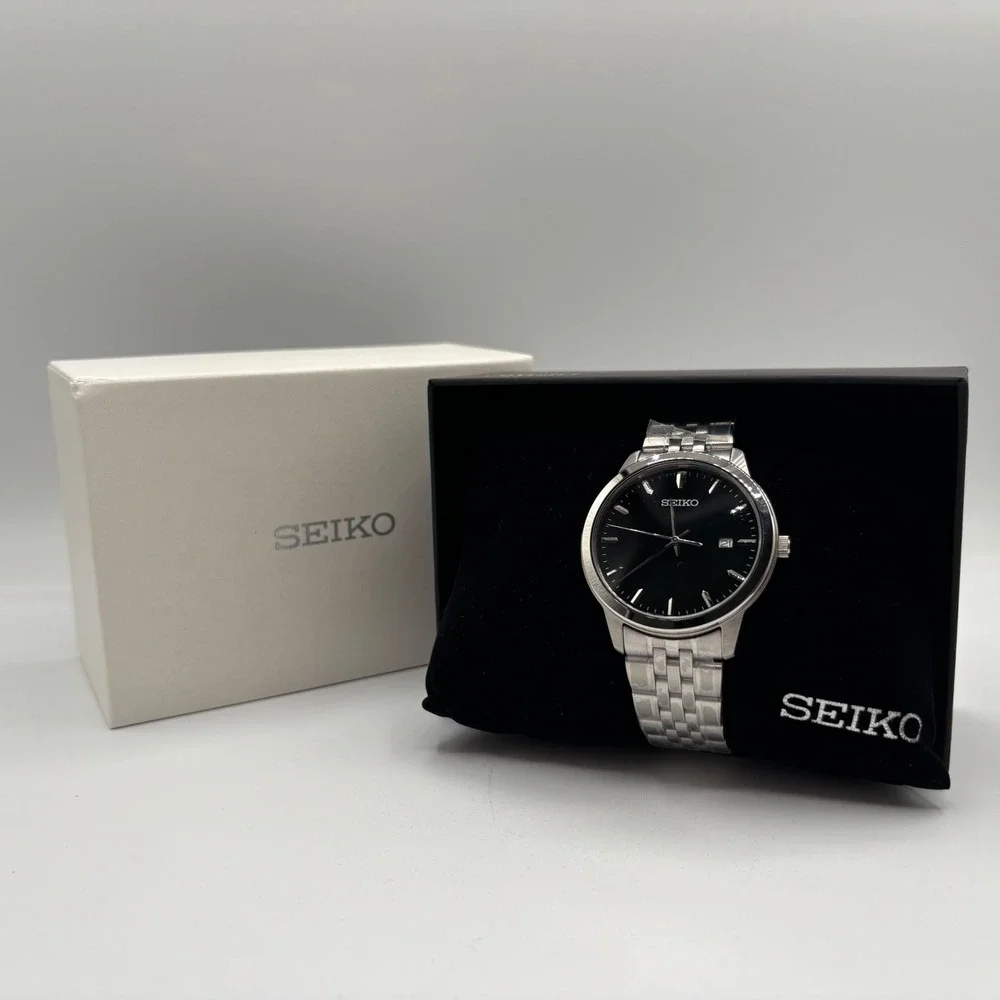 Seiko SUR093 Prime Stainless Steel Black Dial Mens Quartz Watch NEW IN BOX